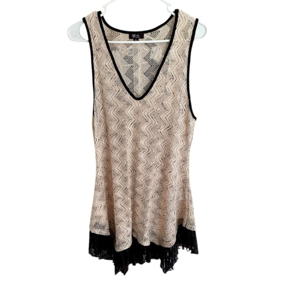 Lily By Firmiana Crochet Lace Boho Fringe Tank Top Tunic Cover Up XL - Picture 2 of 8